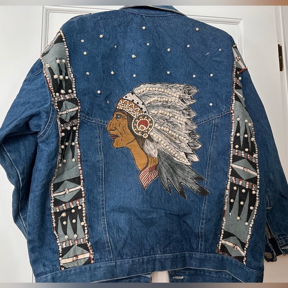 JouJou Indian Southwest Embroidered Beaded Embellished Denim Woman’s Jacket - Picture 3 of 11